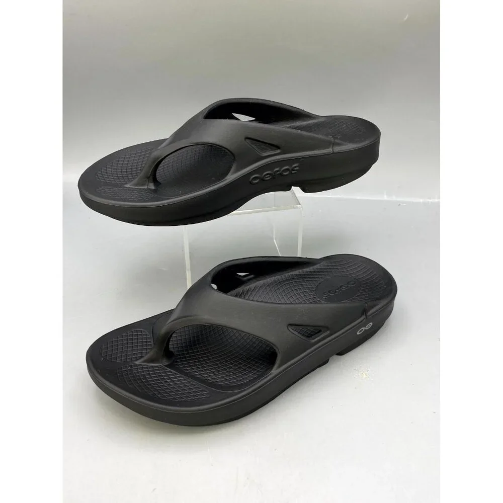 Oofos Ooriginal Unisex Flip Flops M6/W8 Black Slip On Recovery Thong Sandals - Picture 2 of 8